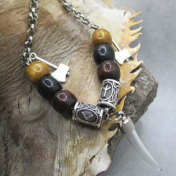 VIKING CREMATION HORN TOOTH PENDANT NECKLACE - Picture 5 of 10